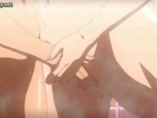 Berpayu dara besar anime lesbian menggosok dan berkongsi zakar/batang