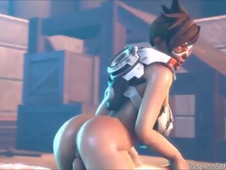 Sexually aroused short hair tracer from overwatch gets fucked hard